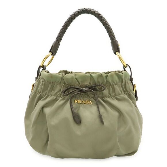 Prada Gathered Ribbon Nylon Leather Handbag - Picture 1 of 8